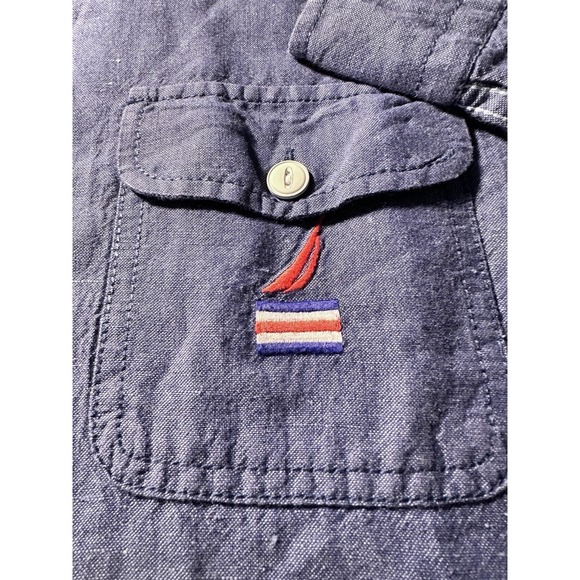 Nautica Linen Blend Chambray L/S Shirt L Blue Patriotic 90's - Picture 5 of 12